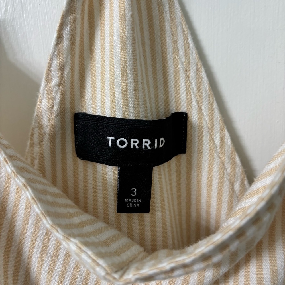 Torrid Tan and White Stripe Linen Blend Overall size 3 - Picture 3 of 11